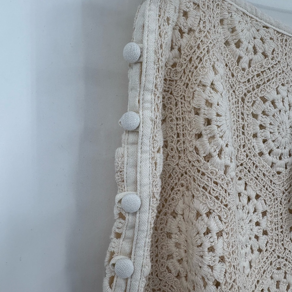 Agua Bendita Tove Seed Crochet Cover Up Maxi Skirt Cream Sz L - Picture 5 of 8